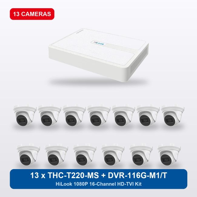 HiLook DVR-116G-M1/T 16Ch Kit with 13 x THC-T220-MS Turret Cameras