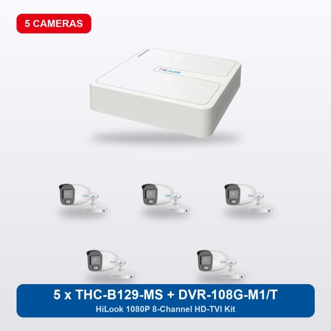 HiLook DVR-108G-M1/T 8Ch Kit with 5 x THC-B129-MS Bullet Cameras