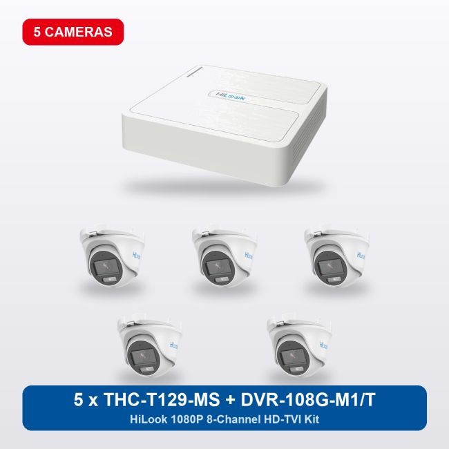 HiLook DVR-108G-M1/T 8Ch Kit with 5 x THC-T129-MS Turret Cameras