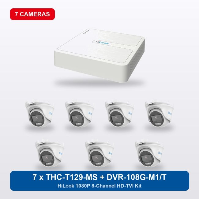 HiLook DVR-108G-M1/T 8Ch Kit with 7 x THC-T129-MS Turret Cameras