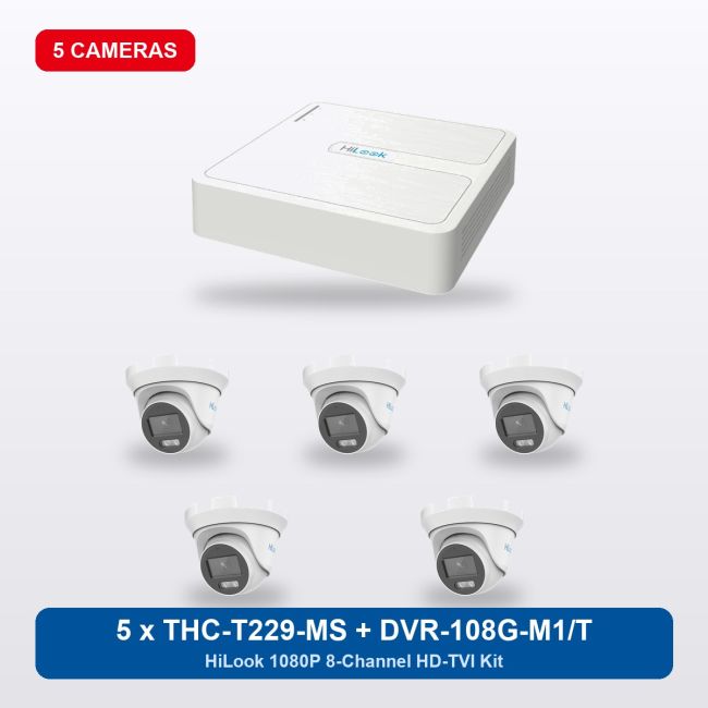 HiLook DVR-108G-M1/T 8Ch Kit with 5 x THC-T229-MS Turret Cameras