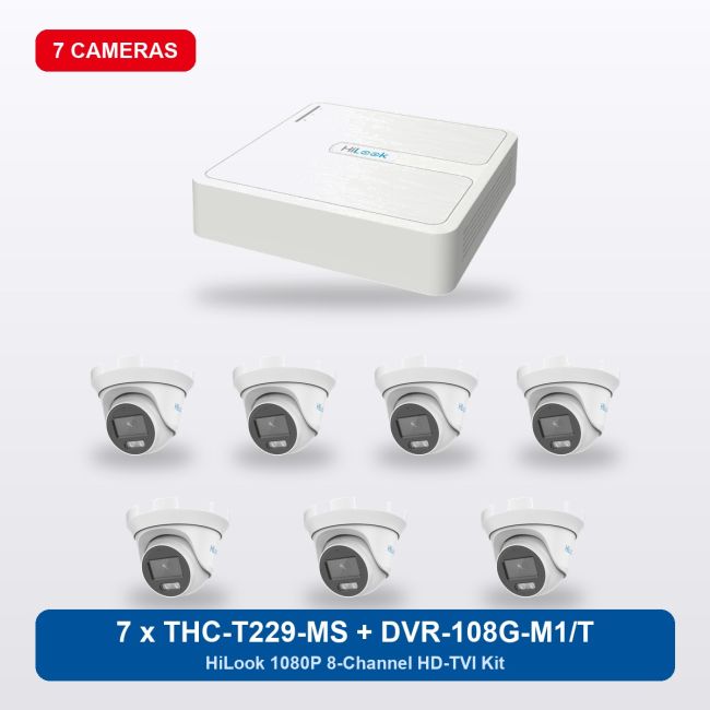 HiLook DVR-108G-M1/T 8Ch Kit with 7 x THC-T229-MS Turret Cameras