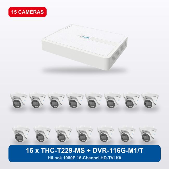 HiLook DVR-116G-M1/T 16Ch Kit with 15 x THC-T229-MS Turret Cameras