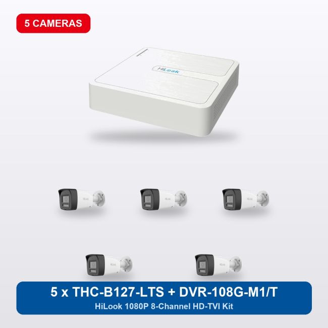 HiLook DVR-108G-M1/T 8Ch Kit with 5 x THC-B127-LTS Bullet Cameras