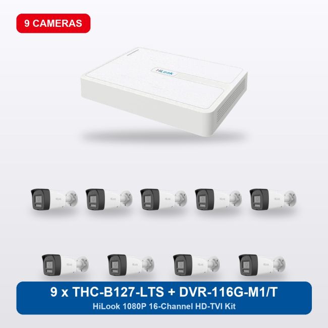 HiLook DVR-116G-M1/T 16Ch Kit with 9 x THC-B127-LTS Bullet Cameras