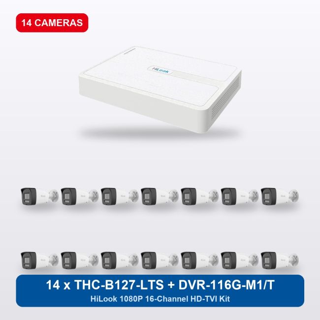 HiLook DVR-116G-M1/T 16Ch Kit with 14 x THC-B127-LTS Bullet Cameras