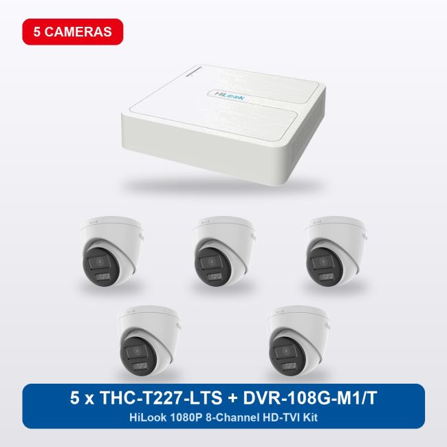 HiLook DVR-108G-M1/T 8Ch Kit with 5 x THC-T227-LTS Turret Cameras