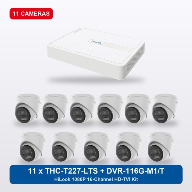 HiLook DVR-116G-M1/T 16Ch Kit with 11 x THC-T227-LTS Turret Cameras