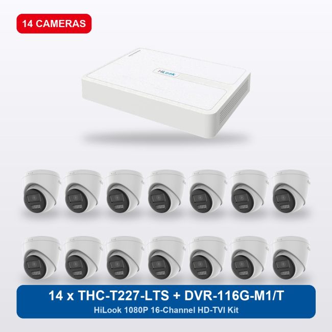 HiLook DVR-116G-M1/T 16Ch Kit with 14 x THC-T227-LTS Turret Cameras
