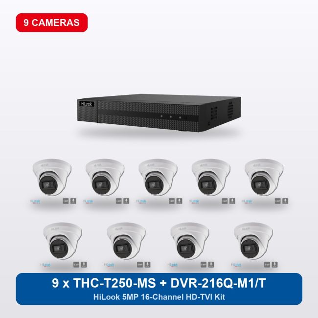 HiLook DVR-216Q-M1/T 16Ch Kit with 9 x THC-T250-MS Turret Cameras