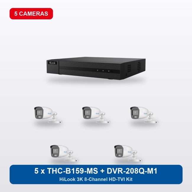 HiLook DVR-208Q-M1 8Ch Kit with 5 x THC-B159-MS Bullet Cameras