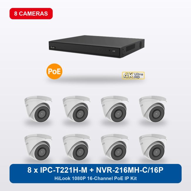 HiLook NVR-216MH-C/16P 16Ch IP Kit with 8 x IPC-T221H-M Cameras