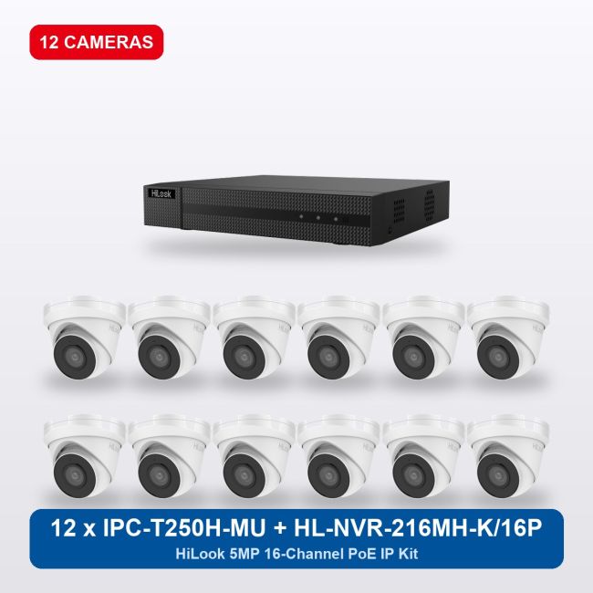 HiLook HL-NVR-216MH-K/16P 16Ch IP Kit with 12 x IPC-T250H-MU Cameras