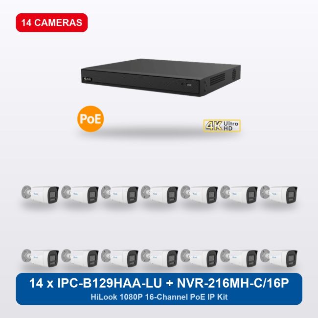 HiLook NVR-216MH-C/16P 16Ch IP Kit with 14 x IPC-B129HAA-LU Cameras