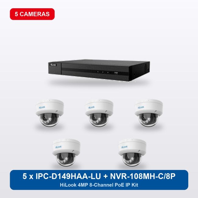 HiLook NVR-108MH-C/8P 8Ch IP Kit with 5 x IPC-D149HAA-LU Cameras