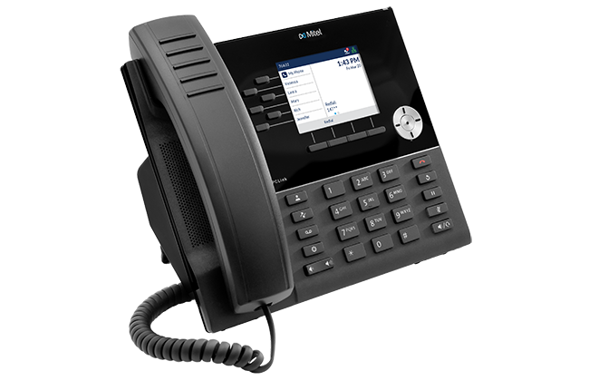 Mitel 6920w SIP IP desk phone (50009435), angled left view with handset and 3.5-inch colour display