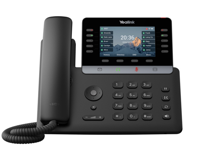 Yealink SIP-T74W IP phone, VoIP desk phone front view with colour screen and handset