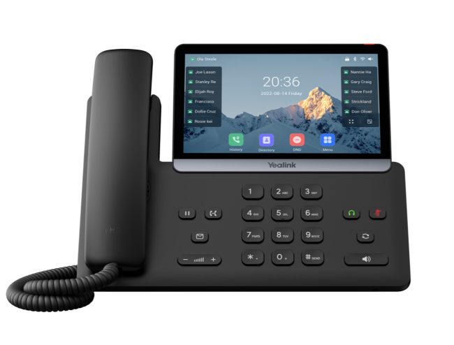 Yealink SIP-T77U IP phone - front view with handset and 7-inch touch screen