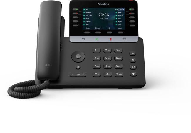 Yealink T74LTE 4G VoIP desk phone, front view with handset and 4.3-inch screen