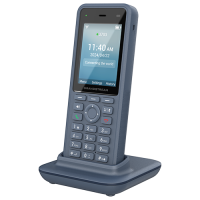 Grandstream WP836 rugged cordless Wi-Fi IP phone handset angled view standing in charger cradle