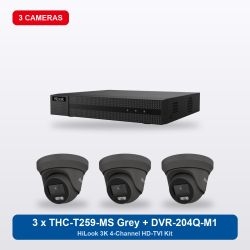 HiLook DVR-204Q-M1 4Ch Kit with 3 x THC-T259-MS Grey Turret Cameras