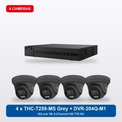 HiLook DVR-204Q-M1 4Ch Kit with 4 x THC-T259-MS Grey Turret Cameras