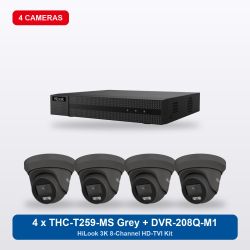 HiLook DVR-208Q-M1 8Ch Kit with 4 x THC-T259-MS Grey Turret Cameras