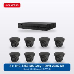 HiLook DVR-208Q-M1 8Ch Kit with 8 x THC-T259-MS Grey Turret Cameras