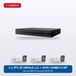 HiLook NVR-104MH-C/4P 4Ch IP Kit with 3 x IPC-B149HAA-LU Cameras