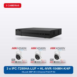 HiLook HL-NVR-104MH-K/4P 4Ch IP Kit with 3 x IPC-T280HA-LUF/SL Cameras