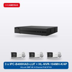 HiLook HL-NVR-104MH-K/4P 4Ch IP Kit with 3 x IPC-B480HAD-LUF/SL Cameras