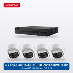 HiLook HL-NVR-108MH-K/8P 8Ch IP Kit with 4 x IPC-T280HAD-LUF/SL Cameras