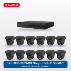 HiLook DVR-216Q-M1/T 16Ch Kit with 12 x THC-T259-MS Grey Turret Cameras