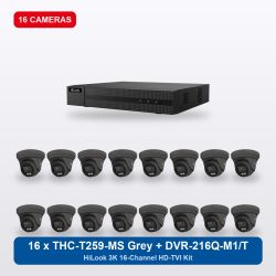 HiLook DVR-216Q-M1/T 16Ch Kit with 16 x THC-T259-MS Grey Turret Cameras