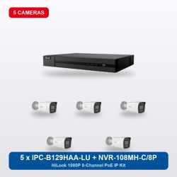 HiLook NVR-108MH-C/8P 8Ch IP Kit with 5 x IPC-B129HAA-LU Cameras