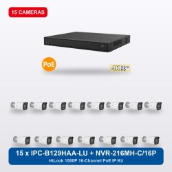 HiLook NVR-216MH-C/16P 16Ch IP Kit with 15 x IPC-B129HAA-LU Cameras