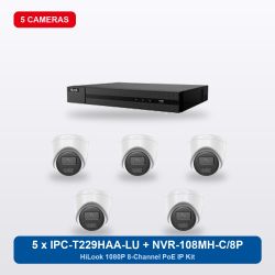 HiLook NVR-108MH-C/8P 8Ch IP Kit with 5 x IPC-T229HAA-LU Cameras