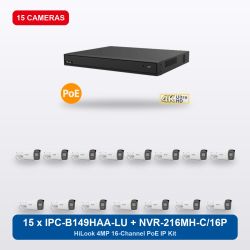 HiLook NVR-216MH-C/16P 16Ch IP Kit with 15 x IPC-B149HAA-LU Cameras
