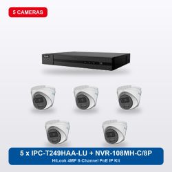 HiLook NVR-108MH-C/8P 8Ch IP Kit with 5 x IPC-T249HAA-LU Cameras