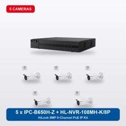 HiLook HL-NVR-108MH-K/8P 8Ch IP Kit with 5 x IPC-B650H-Z Cameras