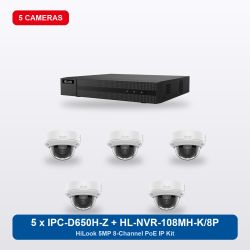 HiLook HL-NVR-108MH-K/8P 8Ch IP Kit with 5 x IPC-D650H-Z Cameras