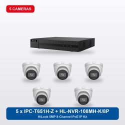 HiLook HL-NVR-108MH-K/8P 8Ch IP Kit with 5 x IPC-T651H-Z Cameras