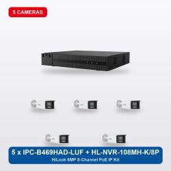 HiLook HL-NVR-108MH-K/8P 8Ch IP Kit with 5 x IPC-B469HAD-LUF/SL Cameras