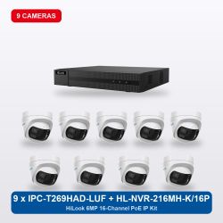 HiLook HL-NVR-216MH-K/16P 16Ch IP Kit with 9 x IPC-T269HAD-LUF/SL Cameras
