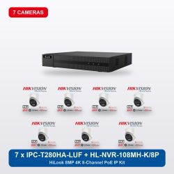 HiLook HL-NVR-108MH-K/8P 8Ch IP Kit with 7 x IPC-T280HA-LUF/SL Cameras