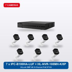 HiLook HL-NVR-108MH-K/8P 8Ch IP Kit with 7 x IPC-B180HA-LUF/SL Cameras