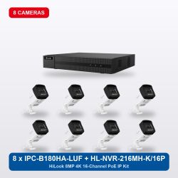 HiLook HL-NVR-216MH-K/16P 16Ch IP Kit with 8 x IPC-B180HA-LUF/SL Cameras