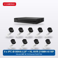 HiLook HL-NVR-216MH-K/16P 16Ch IP Kit with 9 x IPC-B180HA-LUF/SL Cameras