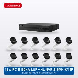HiLook HL-NVR-216MH-K/16P 16Ch IP Kit with 12 x IPC-B180HA-LUF/SL Cameras