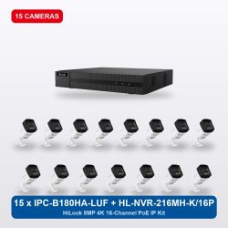 HiLook HL-NVR-216MH-K/16P 16Ch IP Kit with 15 x IPC-B180HA-LUF/SL Cameras